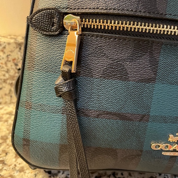 Coach Signature Green & Black Plaid Leather Backpack NEW with tags - Picture 6 of 11